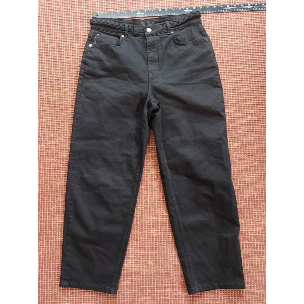 Ted Baker London Womens Jeans Sz 32 Black Braided Waist Belt Ankle Barrel Leg